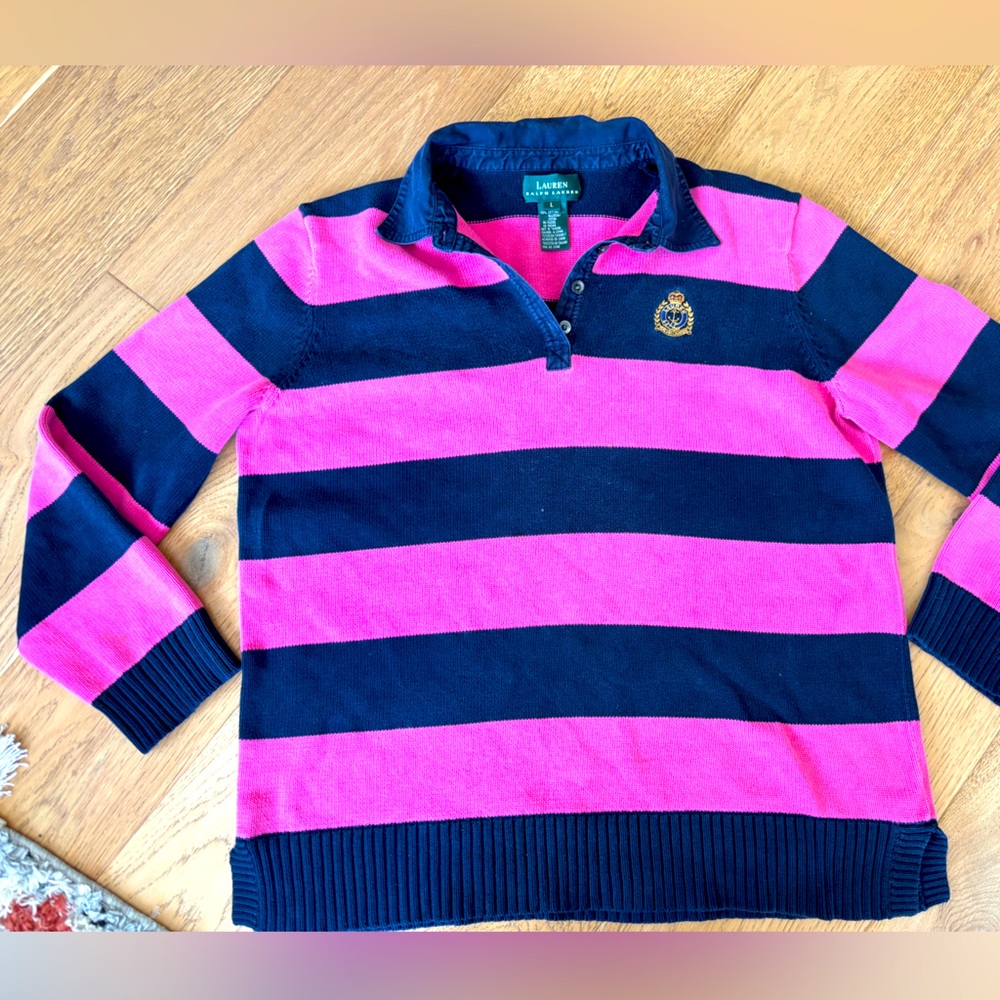 Women's Pink and Black Striped Sweater